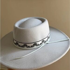 H&M White Hat with Black Embroidery